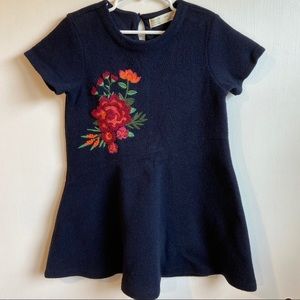 Zara Girls Flower Embroidered Navy Dress - Size 7